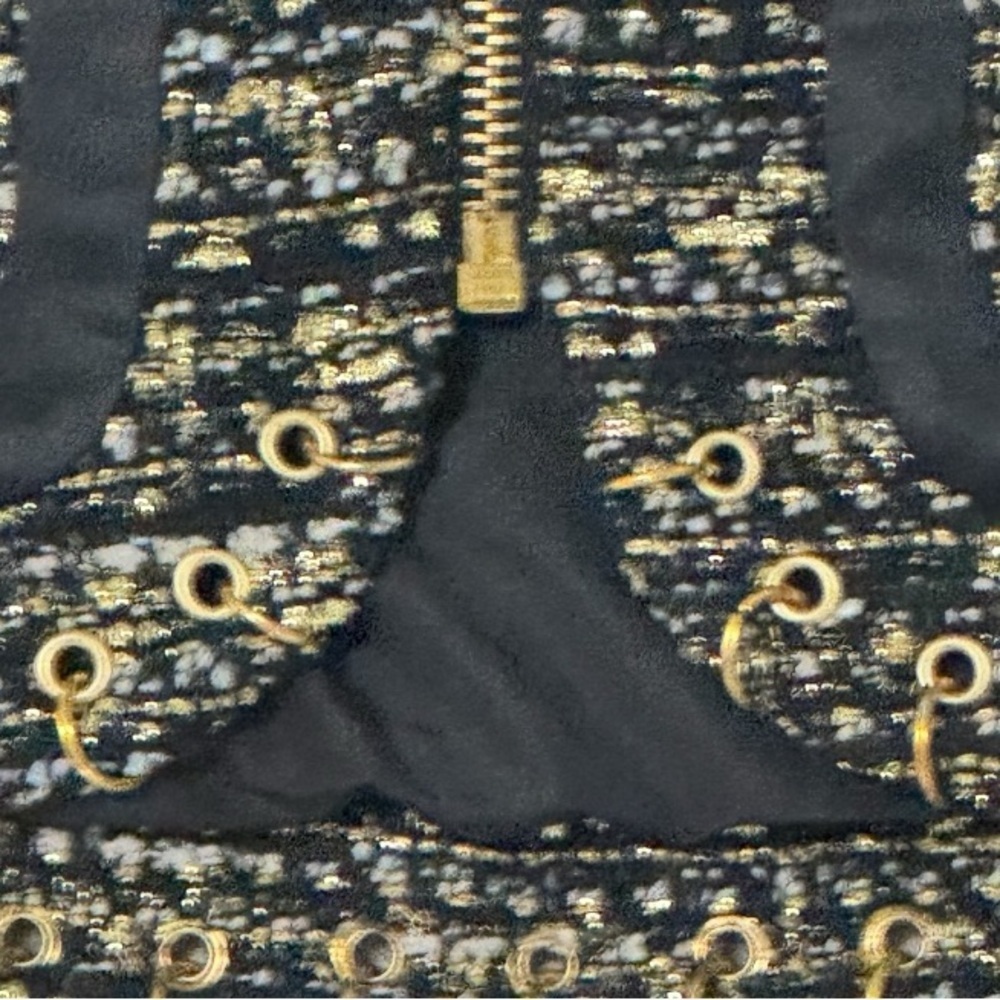 RAMY BROOK Rhonda Tweed Zip-Front Mini Skirt Gold Zipper Hardware Size‎ 8 Black - Picture 14 of 15
